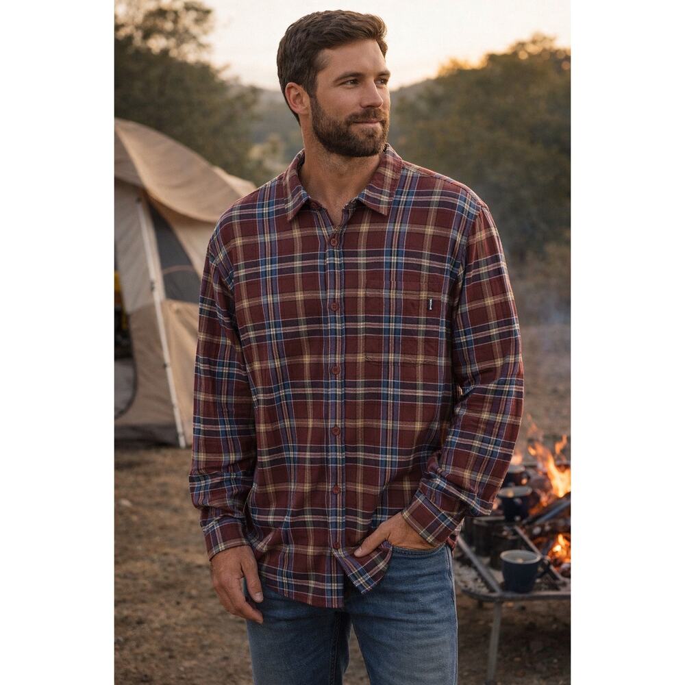 Hurley Flannel Shirt Mens XXL Red Plaid Button Up Long Sleeve Cotton NWT